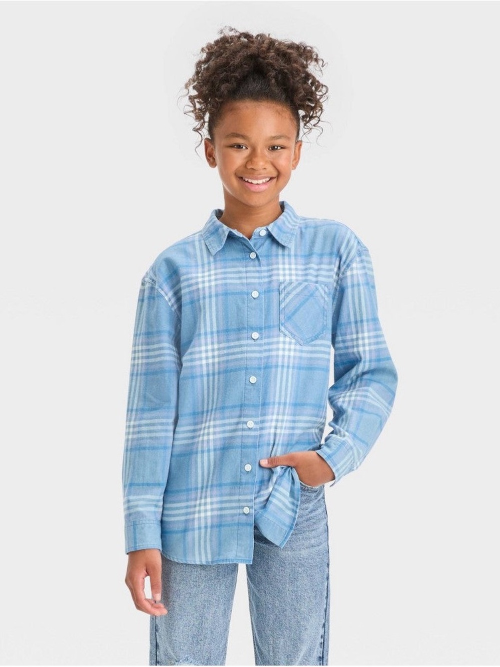 art class Light Blue Plaid Button-Down Shirt